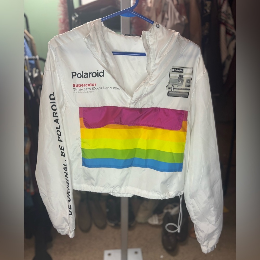 Polaroid White Jacket with Rainbow Accents